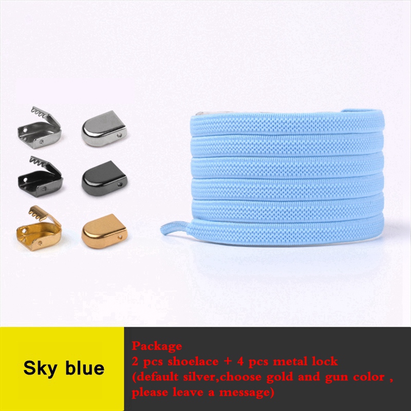 Lacets élastiques rapide sans nœuds à fermoir en métal pour chaussures, lacet plat pour baskets, chaussure de sécurité pour enfants ou adultes unisexes, 1 paire: BLEU CIEL