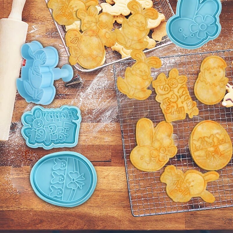 4Pcs Cookie Mold 3D Cartoon Bunny Eieren Biscuit Cutter Loaf Sugar Ambachtelijke Plunger Fondant Bakken Tools Gelukkig Pasen cake Decor