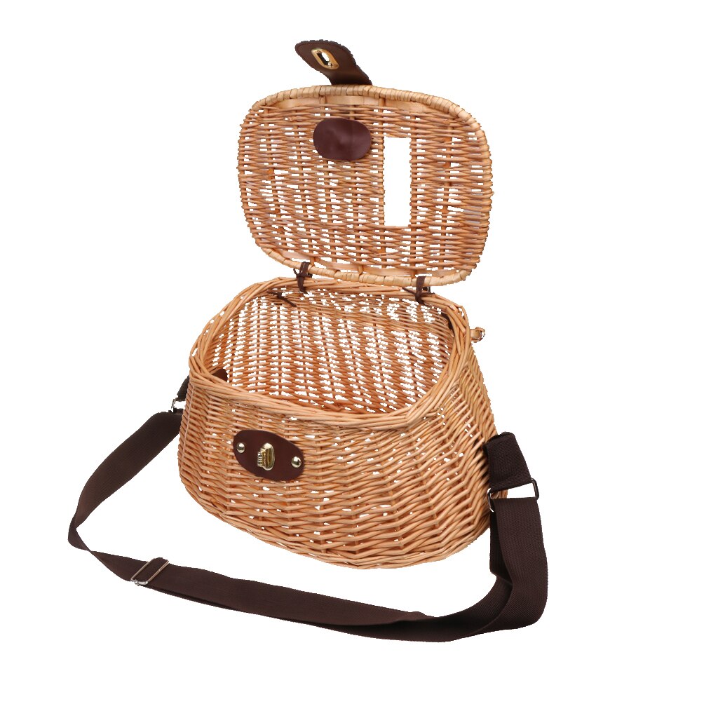 Cesta de pesca de mimbre, caja de almacenamiento de aparejos de pesca con mosca, decoración del hogar, estuche de peces de 36x23x19cm, portátil y duradero
