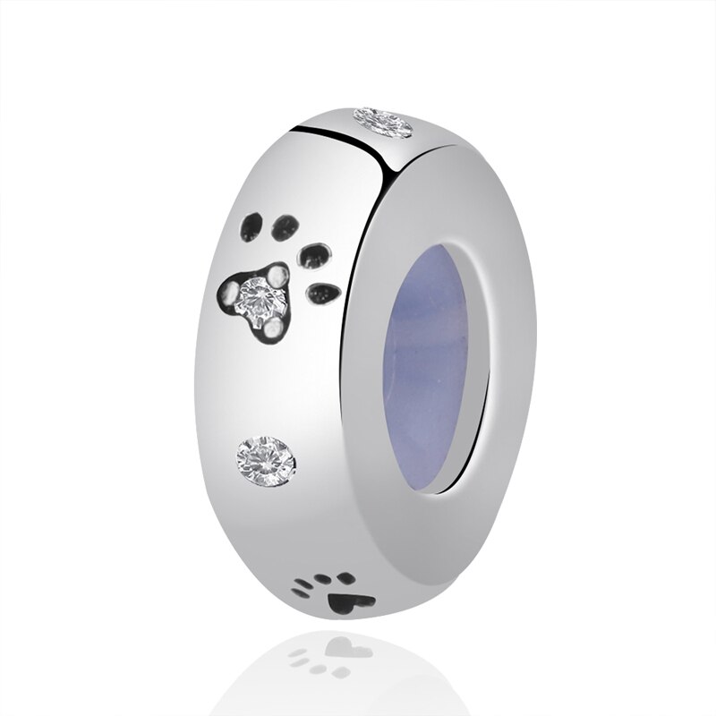 Authentic 925 Sterling Silver Smooth Round Spacer Stopper Beads Fit Original Bracelets For Jewelry making: Paw Print