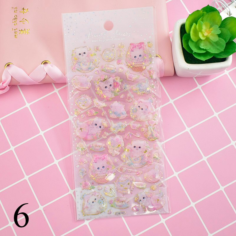 Kawaii Cat Stickers Cute Crystal Stickers Acrylic Decoration Stickers For Kids DIY Diary Scrapbooking Stationery
