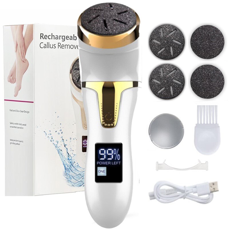 Oplaadbare Elektrische Voet Bestand Elektrische Pedicure Sander IPX7 Waterdichte 2 Snelheden Voet Eelt Remover Voeten Dode Huid Eelt: 5 head white box