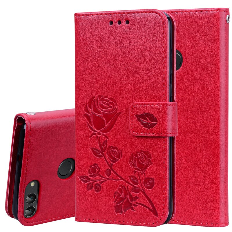 Voor Huawei P Smart Case FIG-LX1 FIG-L21 FIG L21 LX1 Luxe Portemonnee Lederen Flip Cover Case Voor Huawei P Smart case Funda P Smart: Red