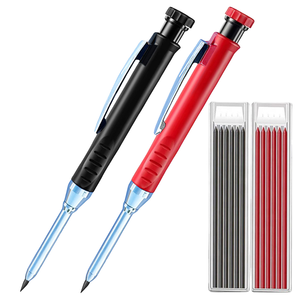 1-4- pack 2.8mm solida mekaniska pennor för snickare med vässare för träbearbetning och konstruktion, långt huvud, stationärt material: Orange