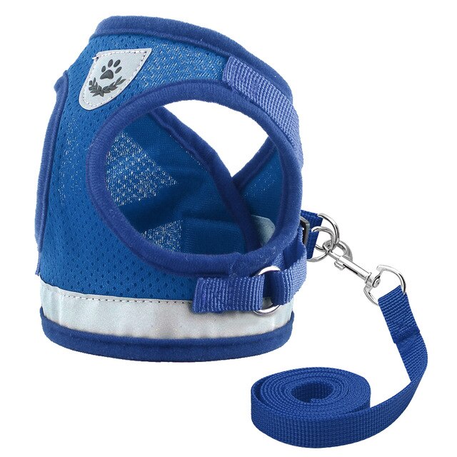 Hond Dier Harnas Voor Chihuahua Pug Kleine Medium Honden Nylon Mesh Puppy Kat Harnassen Vest Reflecterende Wandelen Lead Leash Dierenwinkel: Blauw / L