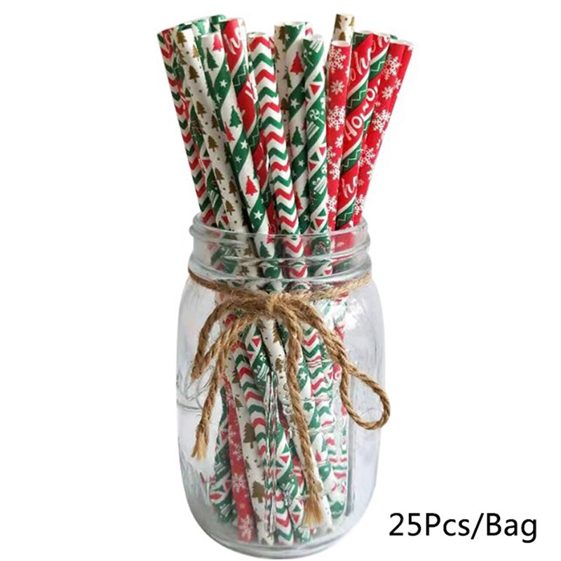 Christmas Paper Straws Snowflake Drinking Straw Merry Christmas Decorations For Home Xmas Year Party Supplies