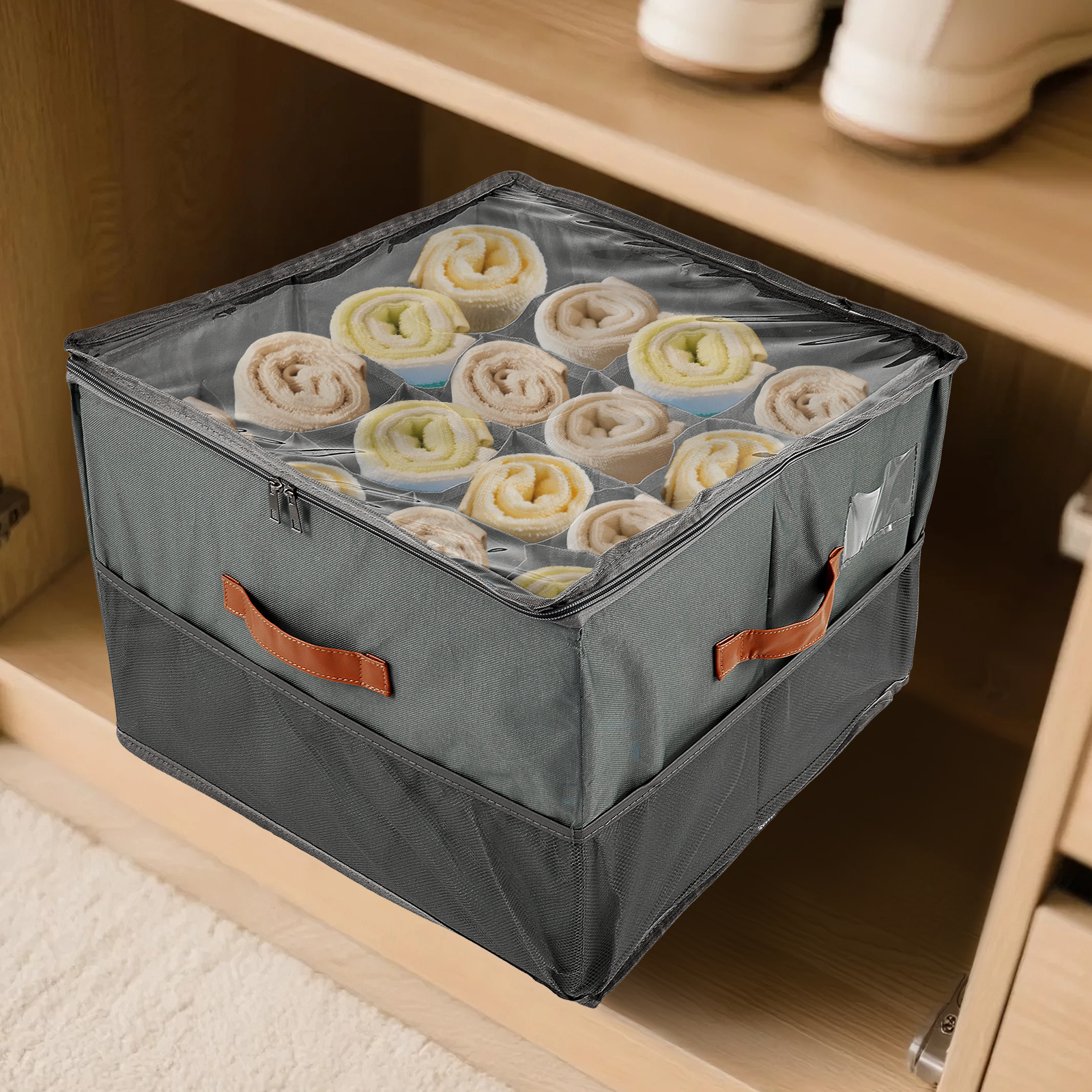 Skoskab med lynlås, støvtæt, pladsbesparende skoskab, skoopbevaringssystem til herrer og kvinder, skoopbevaringssystem med lynlås