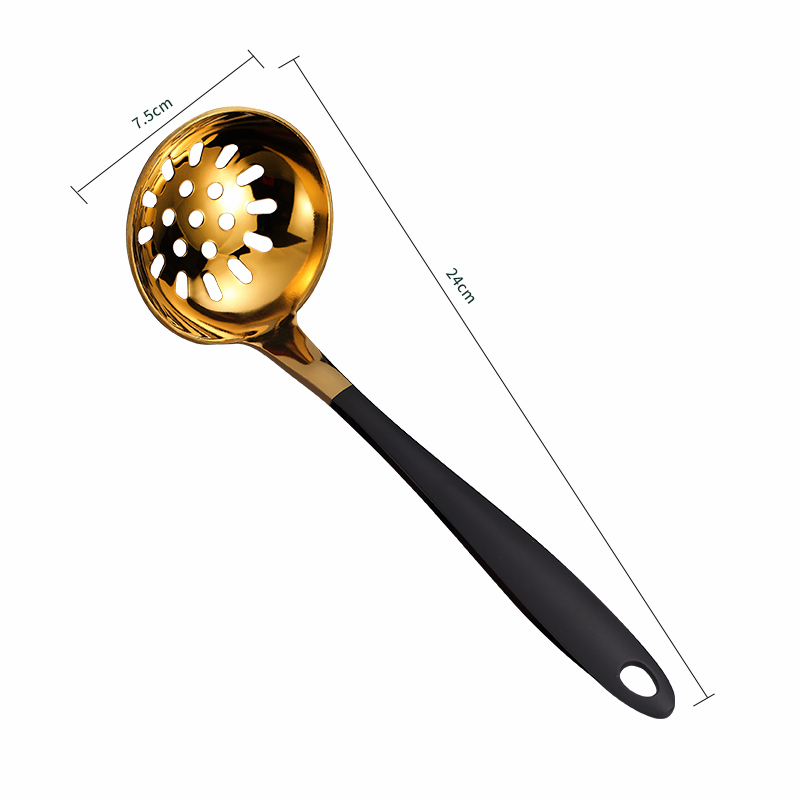 Gold Soup Ladle Stainless Steel Serving Spoon with Long Handle Tablespoon Kitchen Cooking Spoon Dining Spoon Soup Scoop: Colander Black
