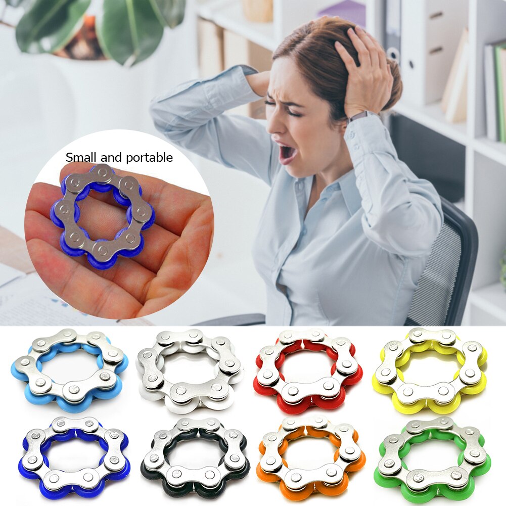 8 Knots Key Ring Chain Fidget Toy Pressure Relief Stress Chain Stainless Steel Bicycle Chain Buckle Key Ring Finger Toy