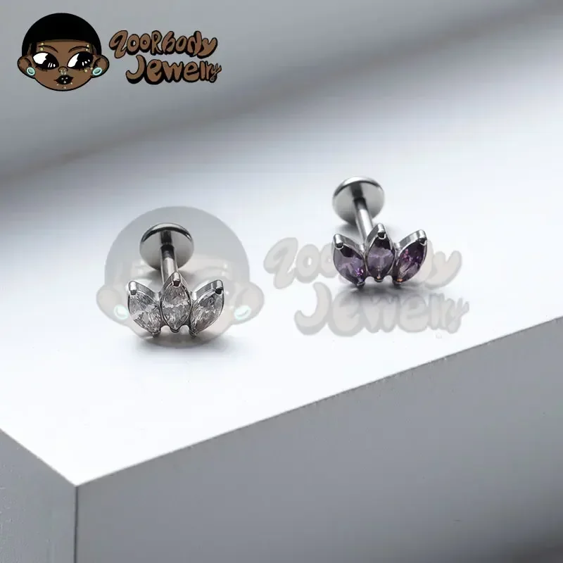 G23 titan piercing labret innvendig gjenge leppepiercing marquise kubisk zirkonia leppestift ørebein negl kroppspiercingsmykke