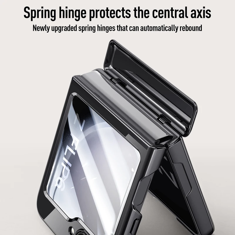 Bisagra plegable transparente galvanizada para Samsung Galaxy Z Flip 6, funda con película de espejo, cubierta dura todo incluido a prueba de golpes