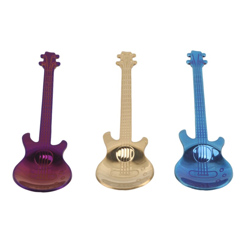 Cuchara de café con forma de guitarra de acero inoxidable para niños, cucharilla de té y café hermosa,