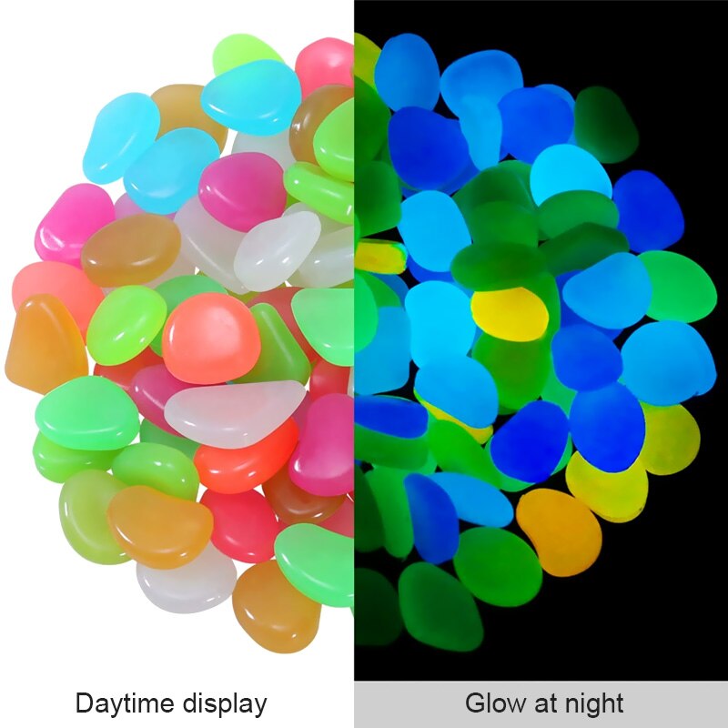 100pcs Garden Glow in the Dark Luminous Pebbles for Walkways Plants Aquarium Decor Glow Stones Garden Decoration