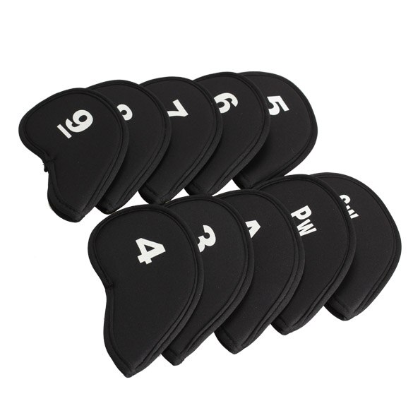 10Pcs Golf Kopf Abdeckung Club Eisen Putter Kopfschutz Set Neopren Schwarz Outdoor Unterhaltung Golf Zubehör