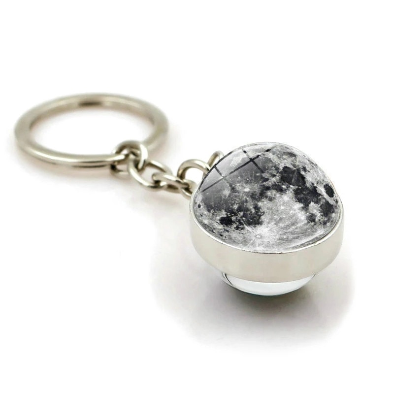 LLavero de planeta con sistema Solar para coche, llavero de galaxia, nebulosa, Luna, tierra, Sol, Marte, imagen artística, bola de cristal de doble cara