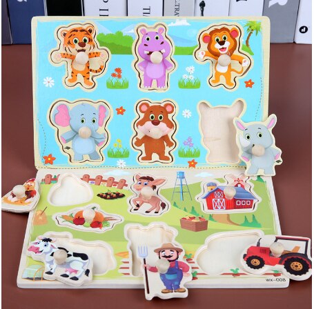 New Baby Montessori Toys Wooden Puzzle Cartoon Vehicle Digital Animal Puzzles Jigsaw Board Learning Educational Toy for Children