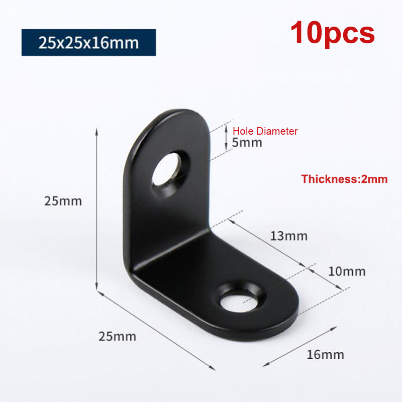 Attelle d'angle noire en acier inoxydable, support d'étagère à Angle droit pour étagères de Table avec vis 10 pièces: 25x25x16