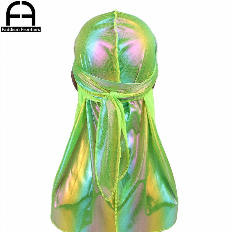 Menns fargerike glitrende durags turban bandanas menn skinnende silkeaktig durag hodeplagg hodebånd hårdeksel tilbehør bølgekapper kluter lue
