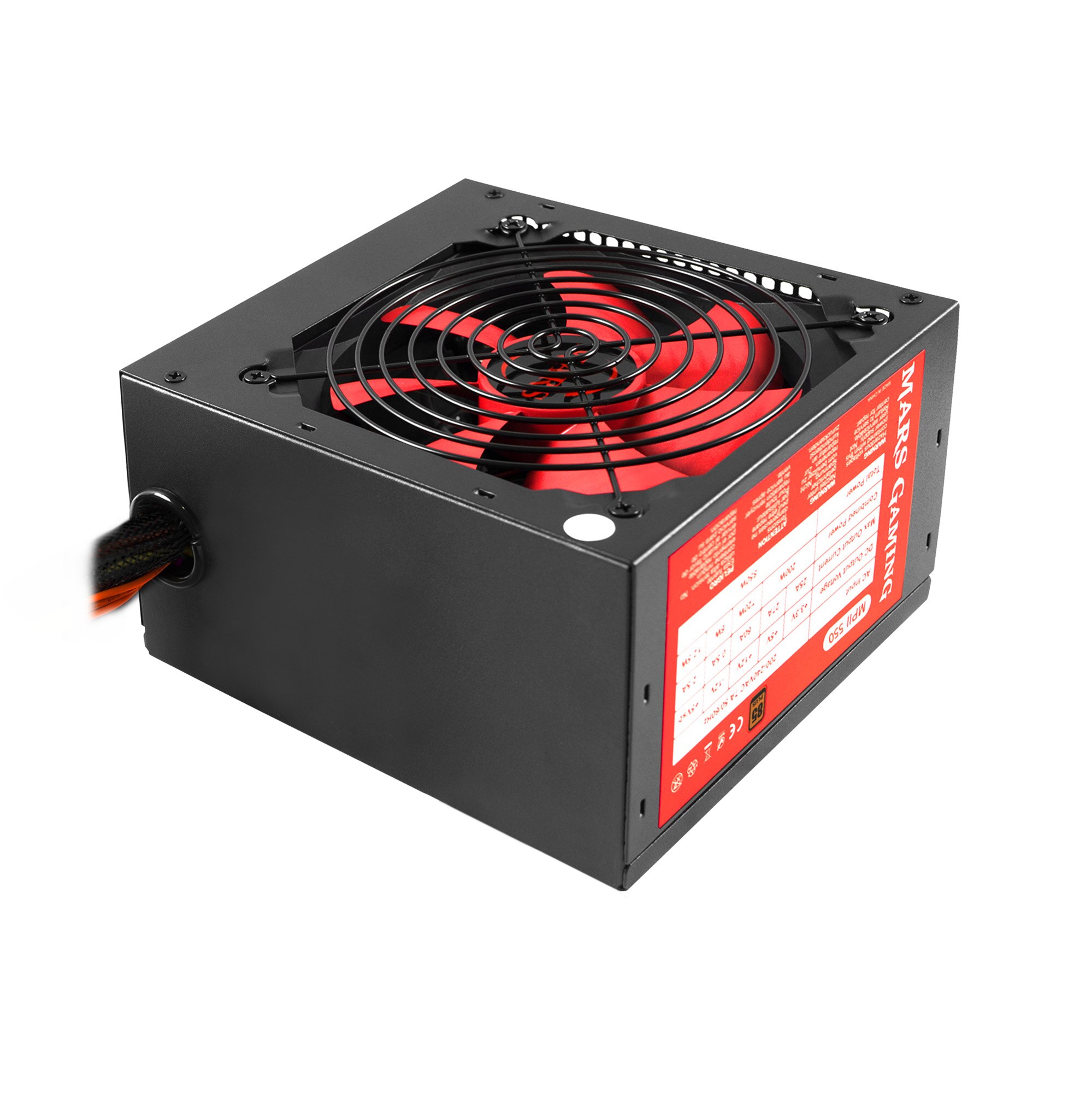 Mars Gaming MPII550, Fuente de Alimentación PC 550W, ATX 12V, Ventilador 120mm 14dB, Antivibración, Eficiencia 85%