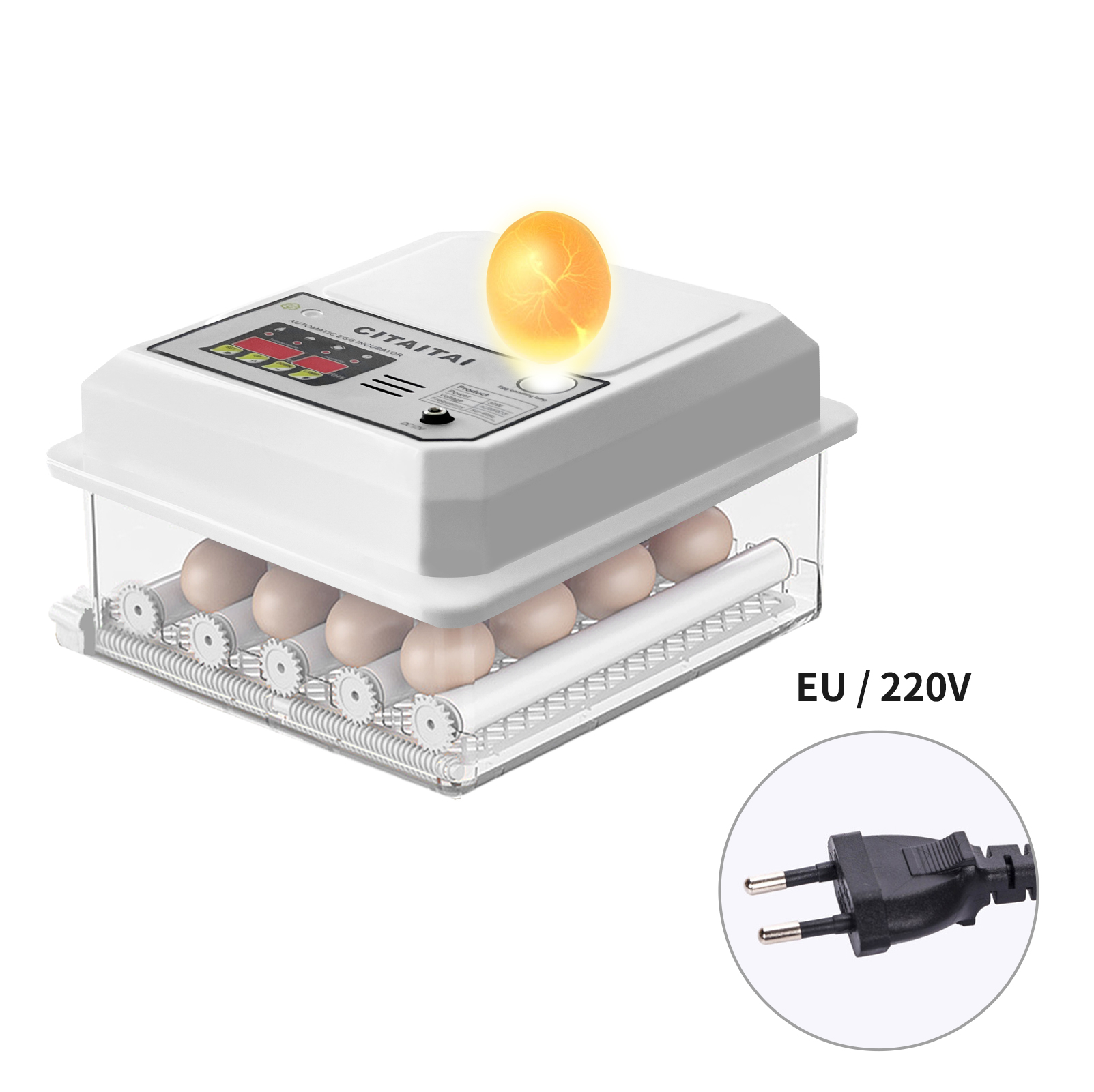 Egg rugemaskin rugekylling helautomatisk rugemaskin gård fugl vaktel gås klekkeri 16 egg rugemaskin fjærfe klekker turner: Eu -16 egg-hvite