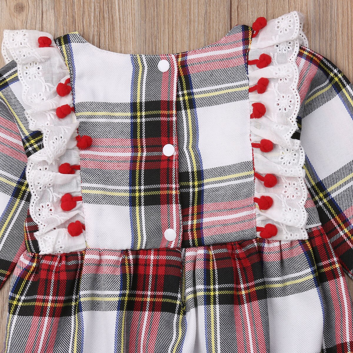 Cute Toddler Infant Baby Girls Boys Plaid Lace Long Sleeve Romper Bodysuit Jumpsuit Xmas Outfits Clothes 0-24M