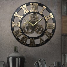 80cm retro vintage træ stort vægur luksus 3d kunst stort gear ur boligdekoration romertal antikt ur  cw224