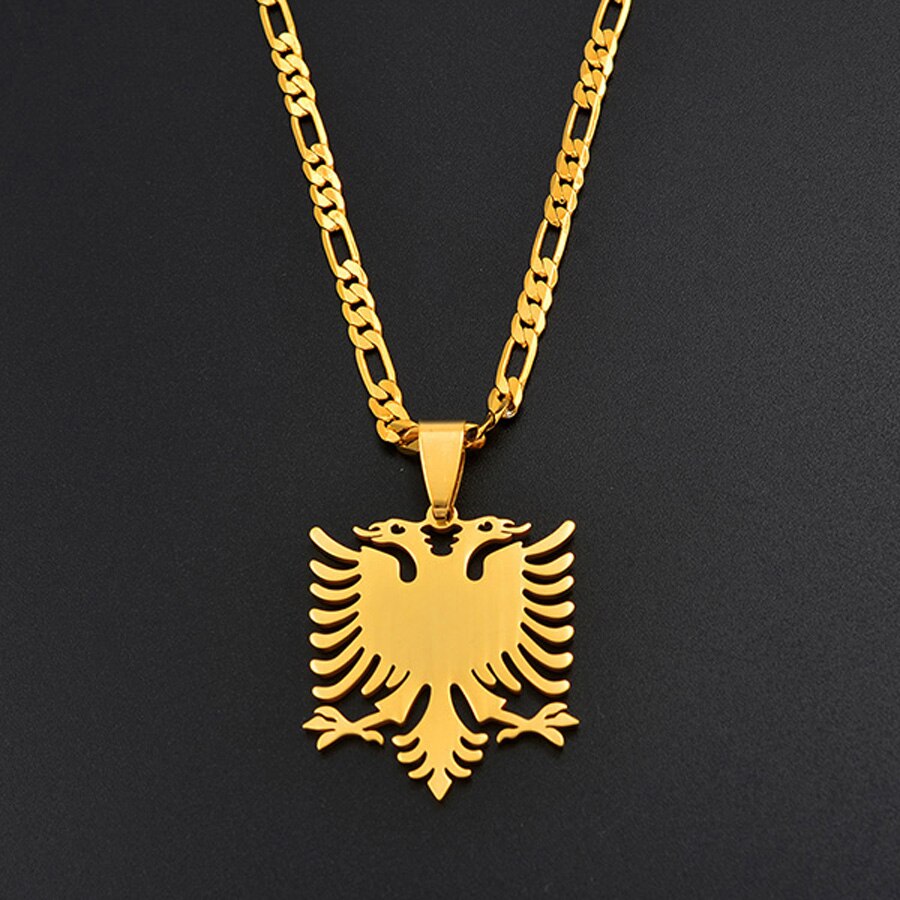 Anniyo Albanien Adler Anhänger Halsketten Gold Farbe &Ampere; Silber Edelstahl Schmuck Ethnische für Frauen Männer #068921