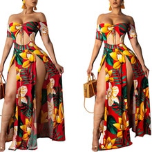 Farm Rio One shoulder maxi jurk met bloemenprint • Oranjerood • de