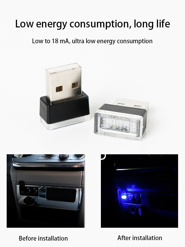Car Atmosphere Lights LED Mini USB Cigarette Lighter Decorative Lights Car USB Light For Convenience of Finding Things
