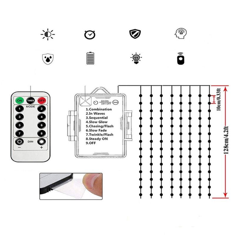 104 LED Umbrella Light Fairy String Light with 8 Mode Push Button Switch F3ME