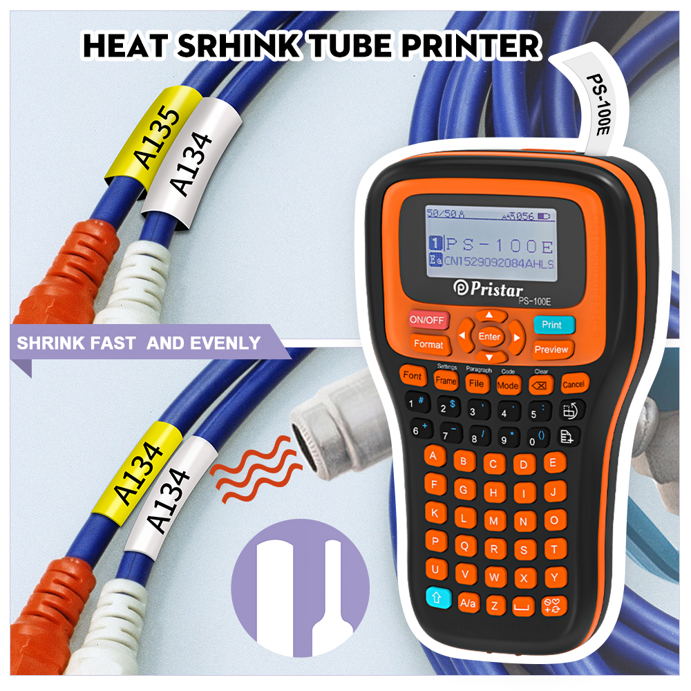 Portable Label Printer PS100E Print Heat Shrink Tube Iron on Fabric Tape Satin Ribbon Similar as E1000 PRO PT-H110 Label Maker