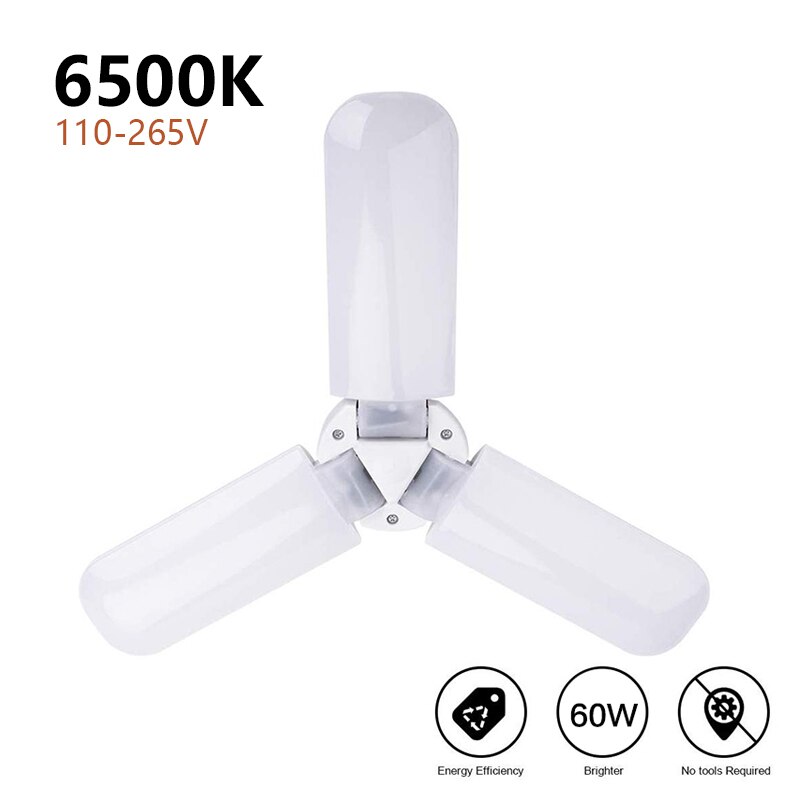 Super hell LED Garage hell Einkaufen Workship Beleuchtung Heimat Decke Befestigung verformbar Lampe 60w 6000lm E27/ E26 Falten Lampe: 110-265V kalt / 4Stck