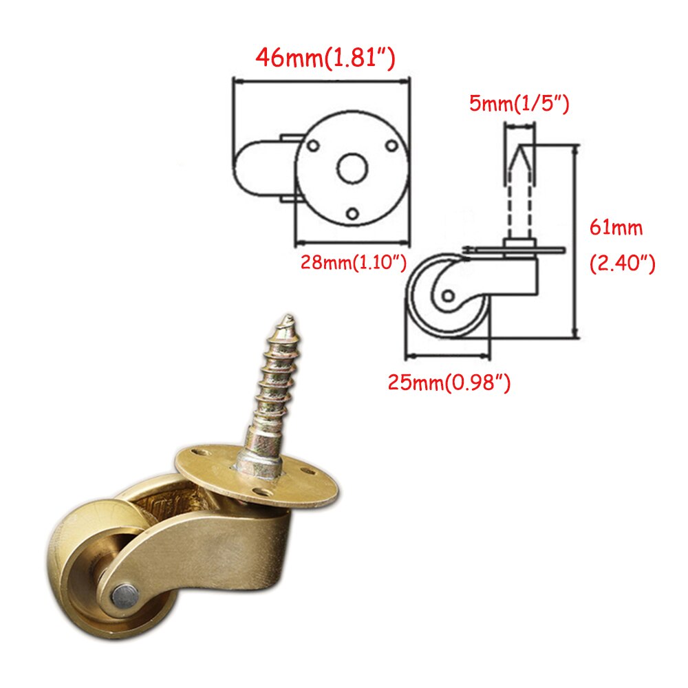 1/2/4/8pcs Heavy Duty Brass Universal Wheel Metal Casters Silent Threaded Stem Furniture Caster Home Hardware 1.81"x 2.40" (WxH)