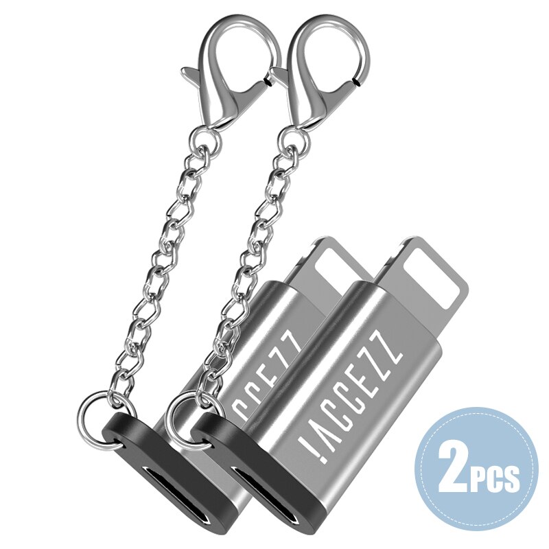 !ACCEZZ Lighting OTG For Apple to Micro USB Adapter For iPhone 11 Pro Max X XS 7 Data Sync Charger Microusb Male 8Pin Connector: 2PC Silver