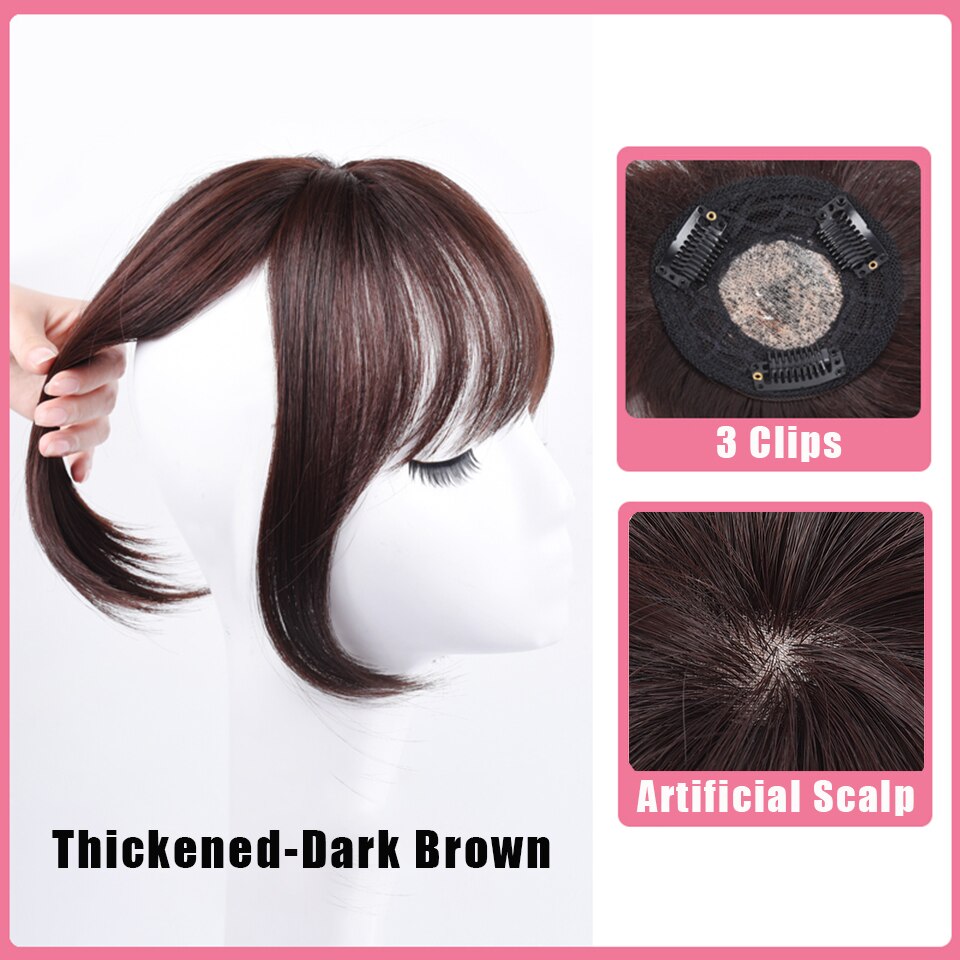 Buqi clip on otsatukka hiuslisäkkeet naisille suora siisti otsatukka ruskea klipsi hiustenpidennyksissä synteettiset topper otsatukka klipsit: Bf05-4-33