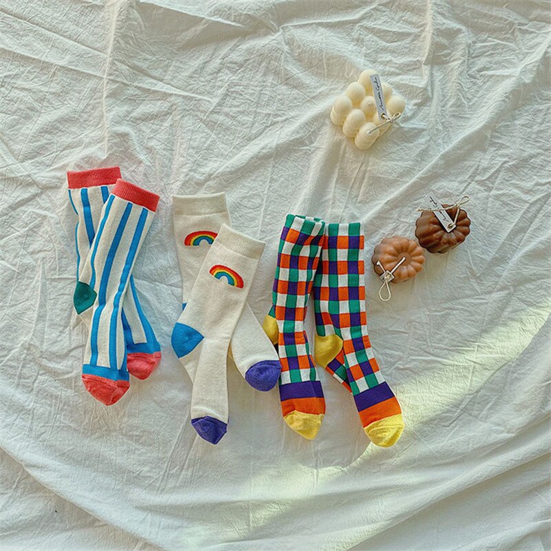 Toddler Rainbow Tube Socks Stylish Cotton Socks For Boys and Girls European American Style Children Sock