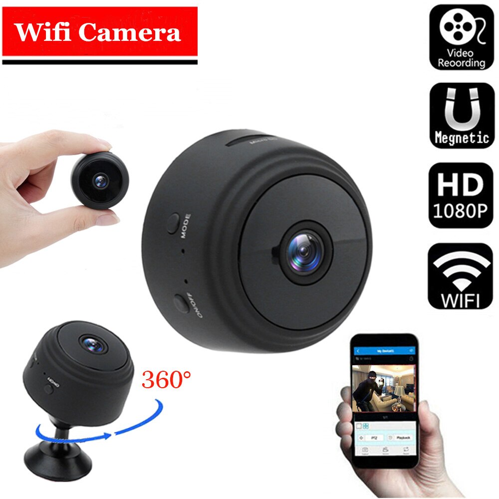 Mini caméra WiFi, une A9 de sécurité à domicile P2P sans fil de résolution 1080p, dotée de vision nocturne, elle permet la surveillance par téléphone via une application