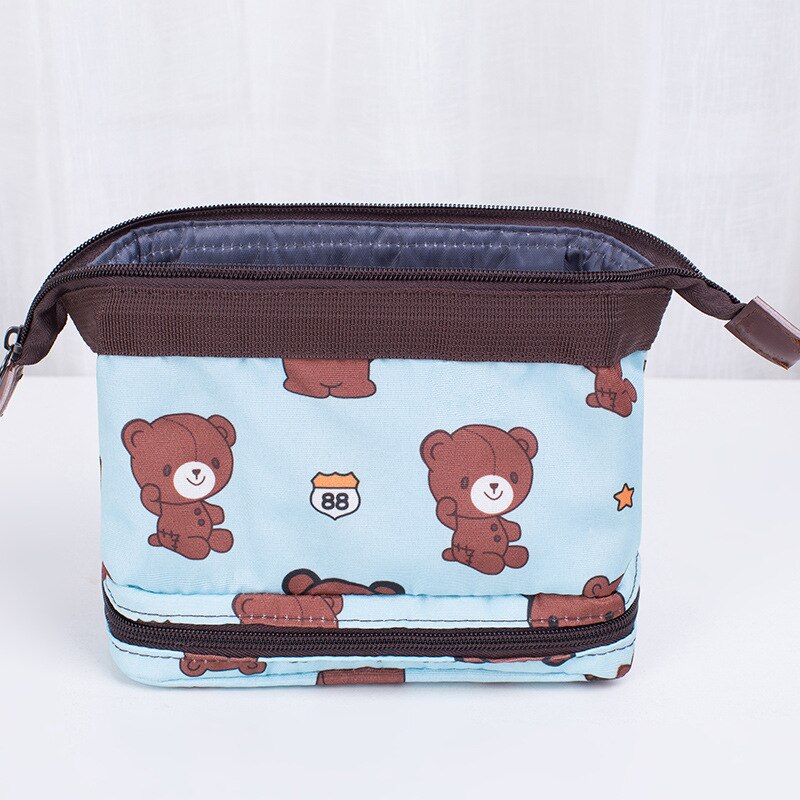Dubbele Laag Flamingo Cosmetische Tas Vrouwen Make Up Bag Travel Hoge Capaciteit Make Toilettas Kits Necessaire functionele tas: Blue bear
