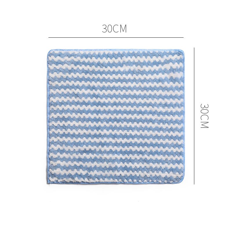 Household Super Absorbent Microfiber Towel Toad Kitchen Cleaning Towel Thicken Wave Stripes Coral Fleece: blue big