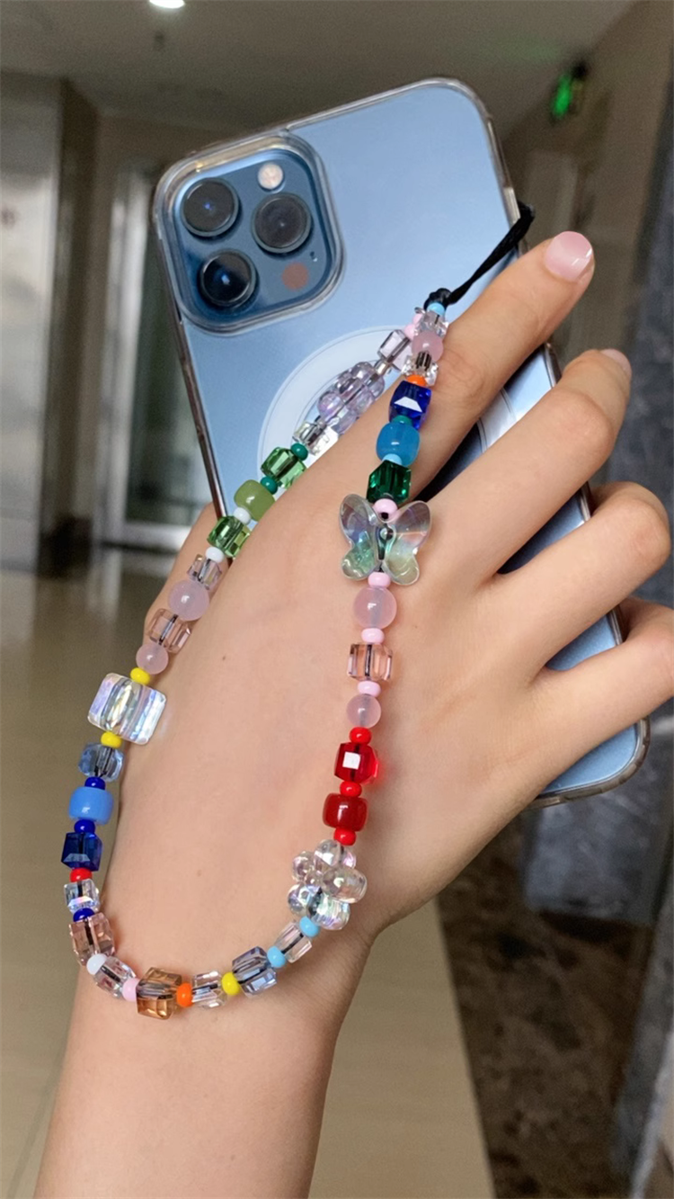Herlook Vlinder Telefoon Bedel Riem Crystal Kubus Kralen Bloem Telefoonketting Y 2K Accessoires Mix-Kleur Hars Mobiele Telefoon Lanyard