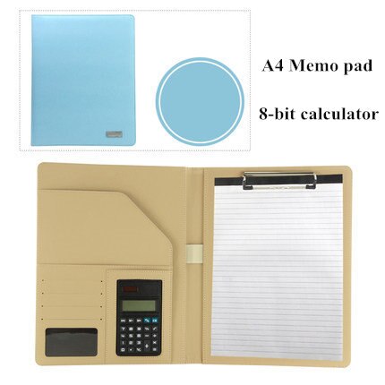 A4 Manager File Folder with Calculator Memo Pad Conference Document Bag Business Organizer Briefcase School Office Stationery: B Light blue