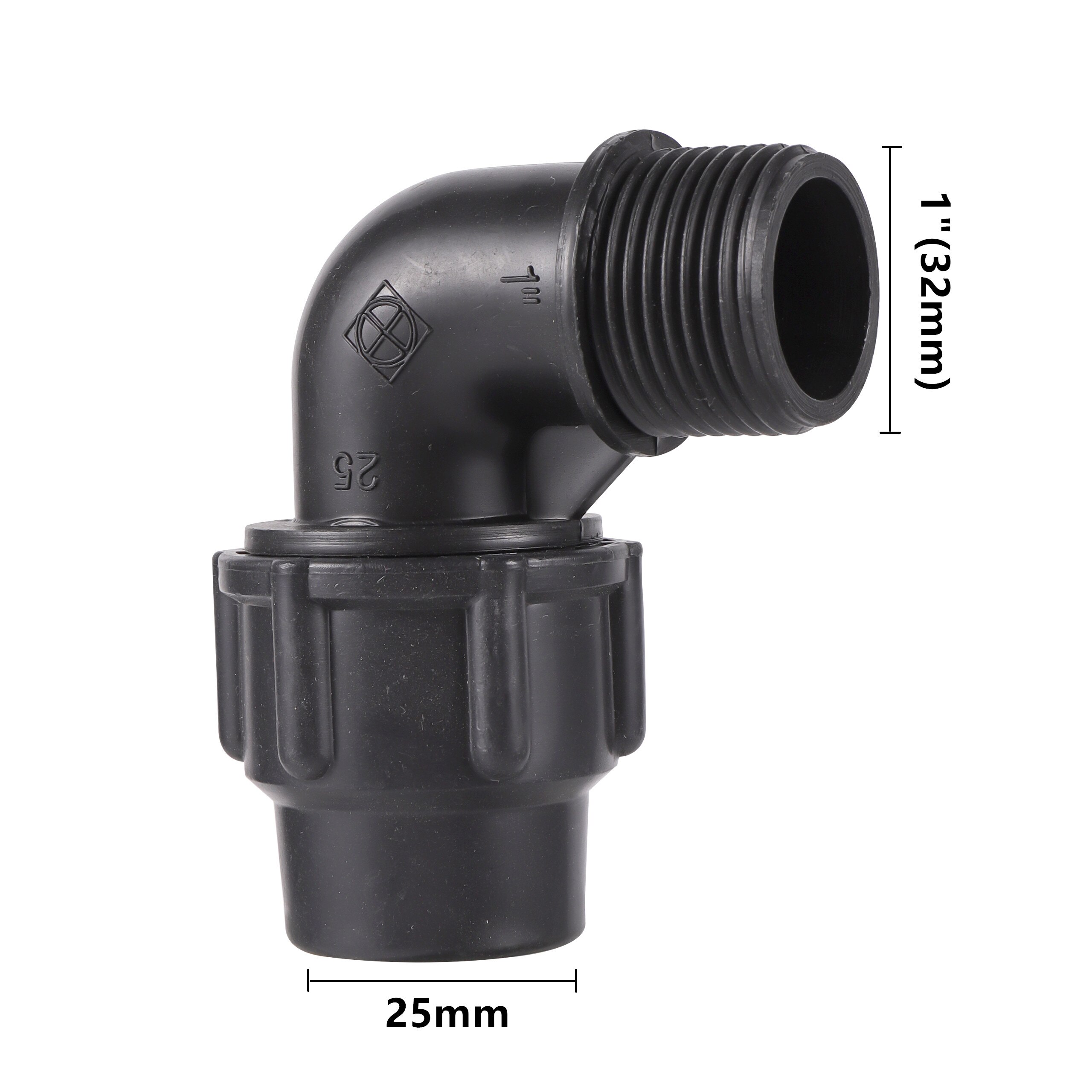 1/2" 3/4" 1" Female Male Thread to 20/25/32mm 90 Degree Reducing Elbow Water Connector Black PE Pipe PVC Tube Connection Joint: 1 to 25mm
