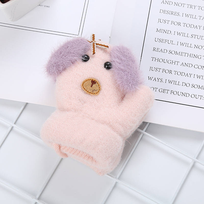 Wecute nuevos guantes para niños invierno de lana de doble capa más terciopelo engrosamiento lindo guantes calientes para bebés guantes para niños: light pink