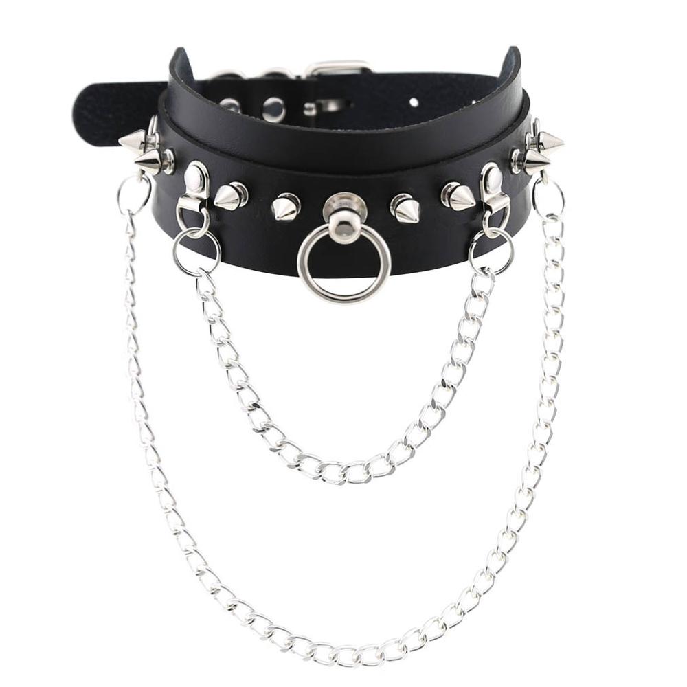 Gothic necklace Punk choker collar goth Silver Color Chain pendant necklace women leather emo kawaii witch rave jewelry