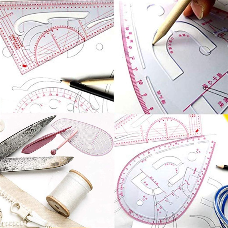 MIUSIE 6 Pcs French Curve Metric Grading Ruler Measure Dressmaking Tailor Drawing Template Craft Tool Plastic Sewing Supplies