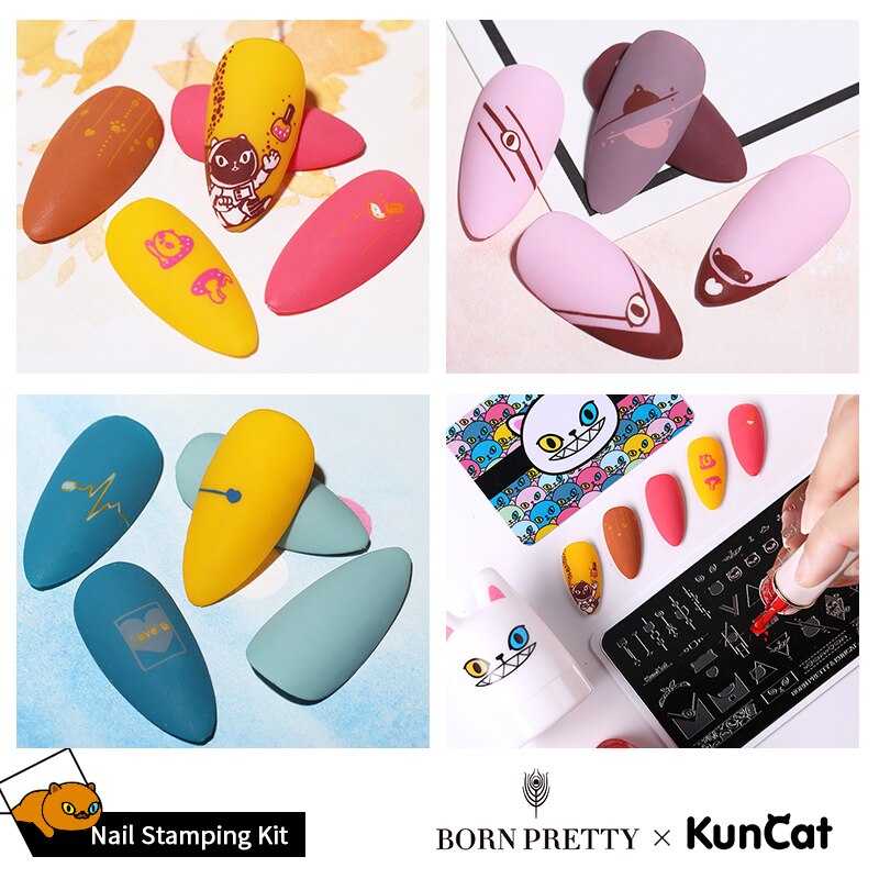 BORN PRETTY & KUNCAT-Conjunto de estampado conjunto, estampado conjunto, estampado de placas, rascador, plantilla de estampado, Kit de herramientas para manicura, DIY