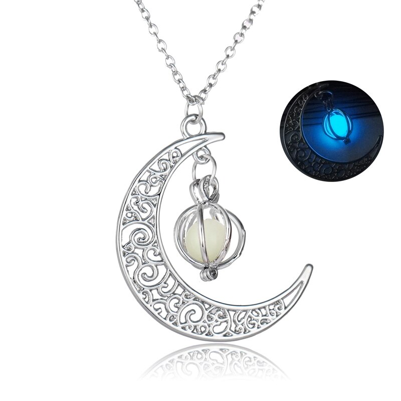 Luxe Glow In The Dark kettingen Lichtgevende Maan en Pompoen hanger Kettingen Voor vrouwen Mode-sieraden Accessoires: sky blue