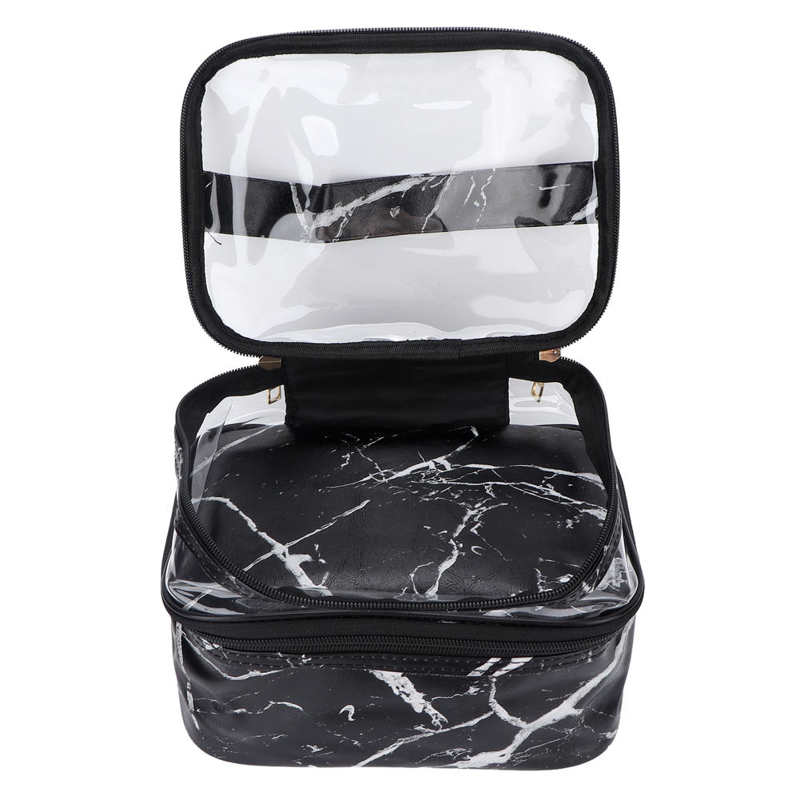 Makeup Bag Double Layer Cosmetic Bag Large Capacity Transparent Zipper Opening Method Double Layer with Sturdy Carry for Travel