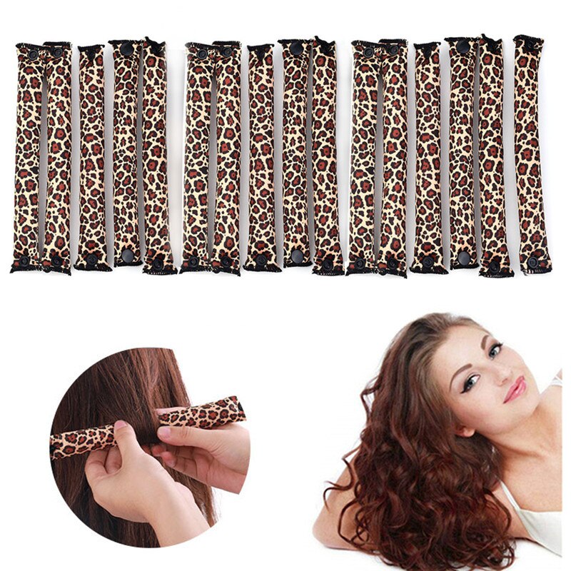 Heatless Magic Krulspelden Soft Sleep Foam Kussen Haar Rollen Te Gebruiken Spons Luipaard Print Haar Rollen Met Knop.