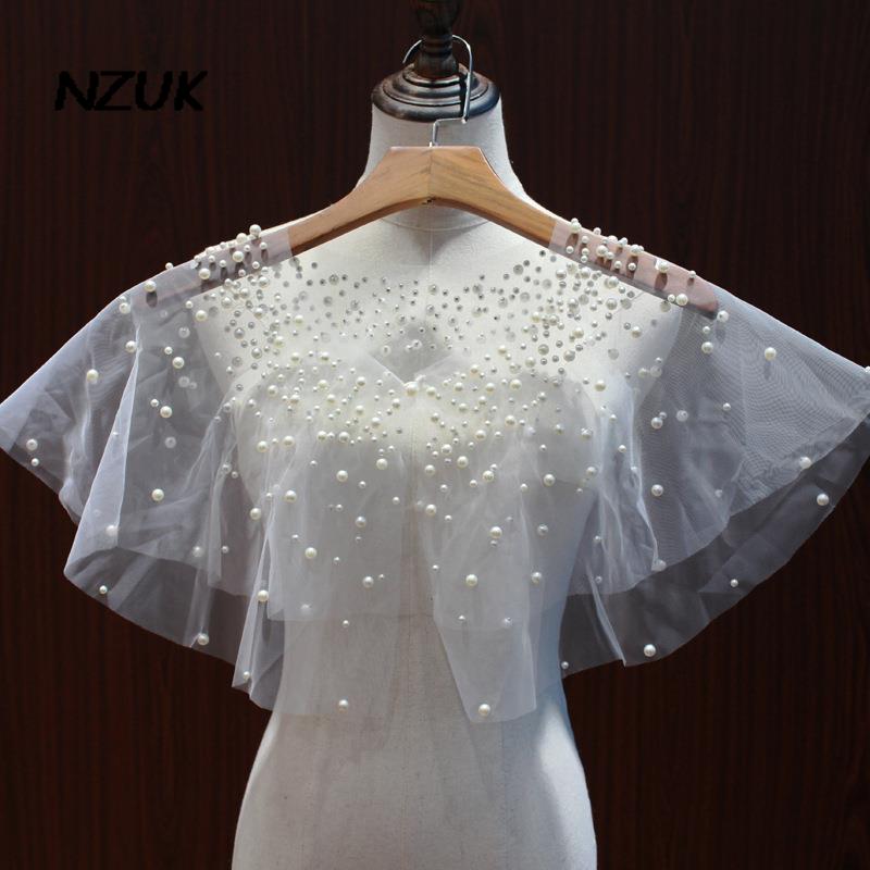 NZUK perle Tulle scialle da sposa bolero da sposa giacche per cappotto da festa nuziale coprispalle da donna top da sposa mantello da sposa